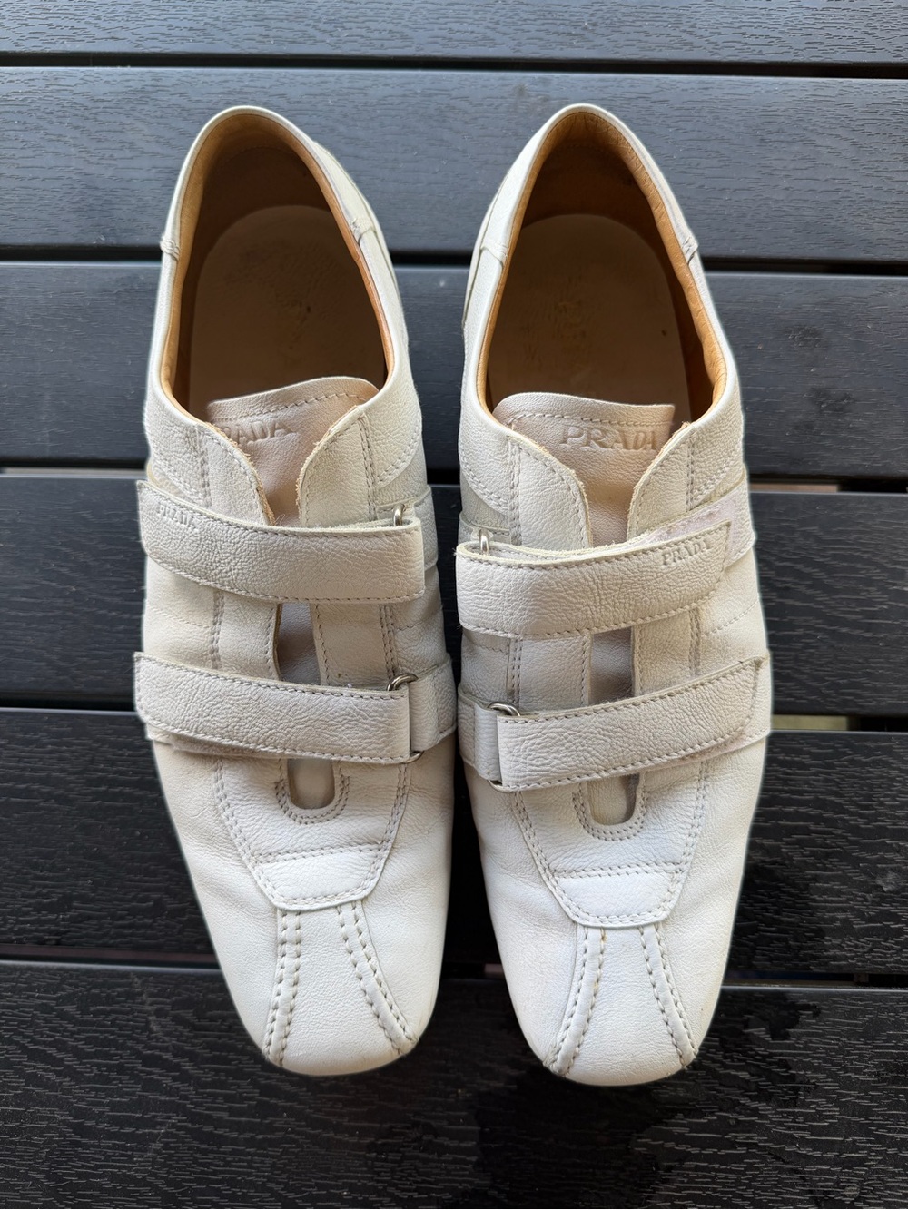 Prada White Leather Velcro Loafers - Picture 6 of 7